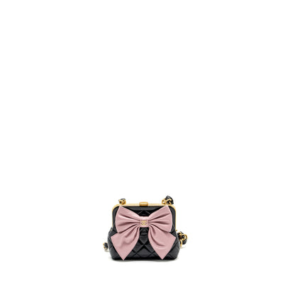 Chanel 24a Bowknot Clutch with Chain Patent Crumpled Lambskin/Shiny Lambskin Black/Pink  (Microchip)