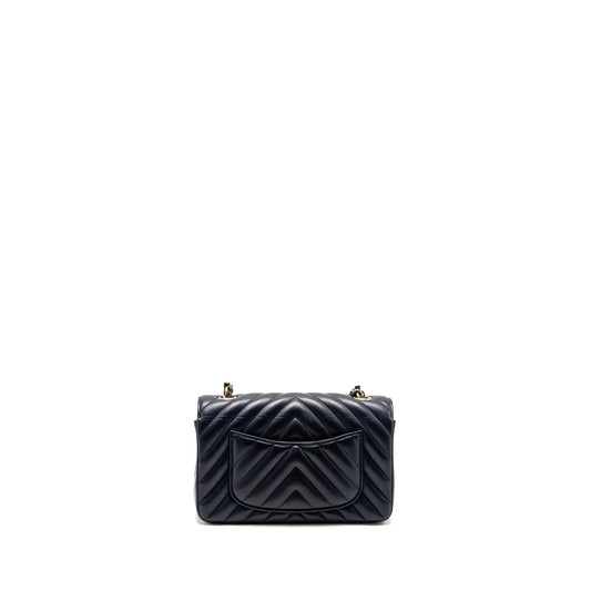 Chanel Mini Rectangular Flap Bag Chevron Lambskin Navy L