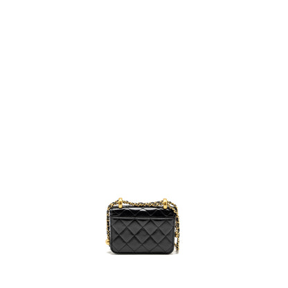 Chanel 21A Gold Crush Mini Flap Clutch with Adjustable Chain Calfskin Black