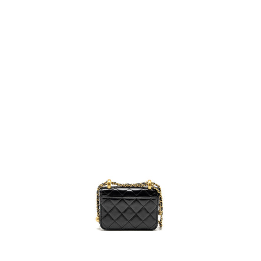 Chanel 21A Gold Crush Mini Flap Clutch with Adjustable Chain Calfskin Black