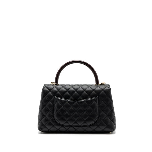 Chanel Medium Coco Handle Flap Bag Lizard Embossed Handle Caviar Black L