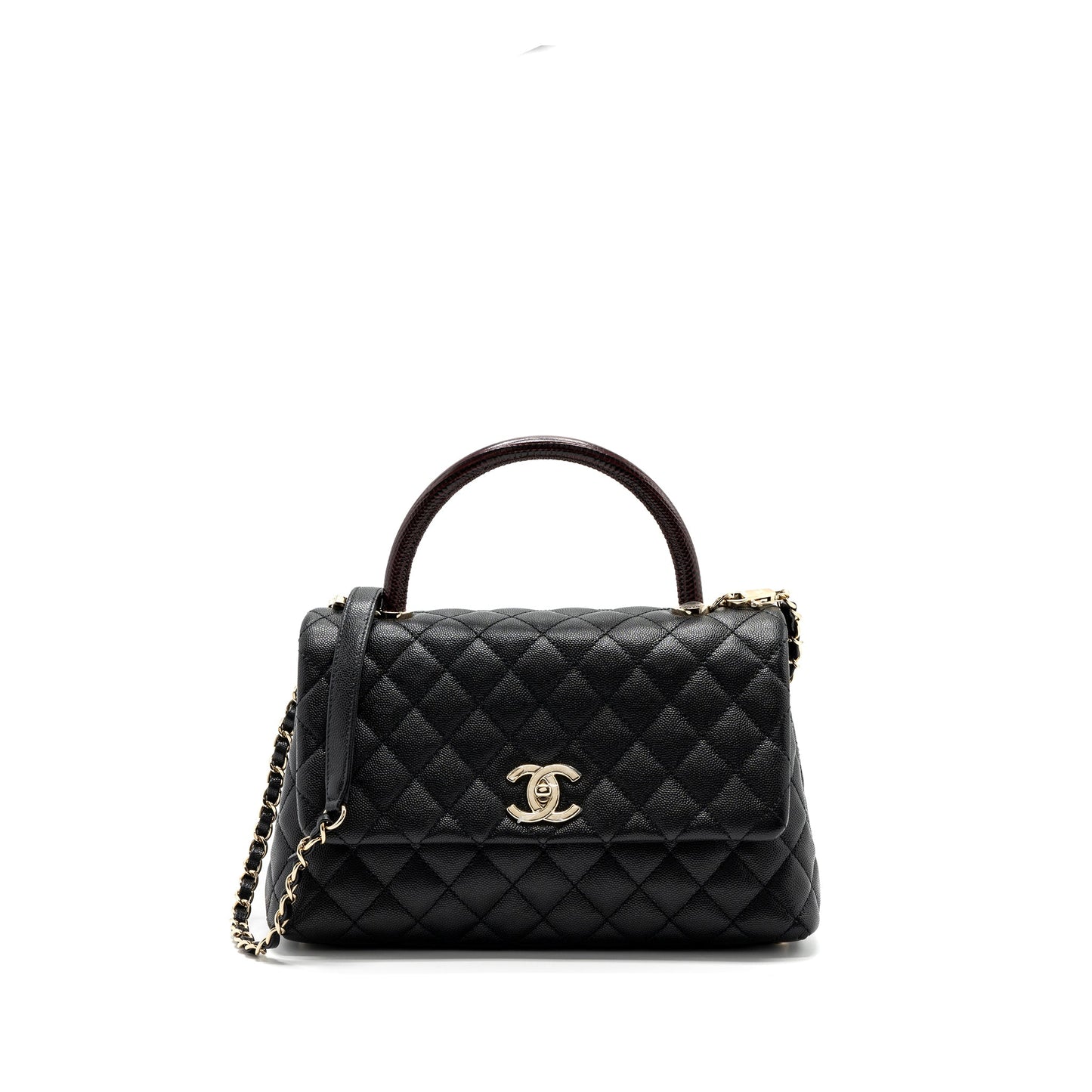 Chanel Medium Coco Handle Flap Bag Lizard Embossed Handle Caviar Black L
