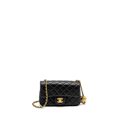 Chanel Pearl Crush Mini Rectangular Flap Bag Lambskin BLACK  (Microchip)