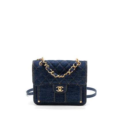 Chanel 23S Flap Backpack Denim Blue Brushed  (Microchip)