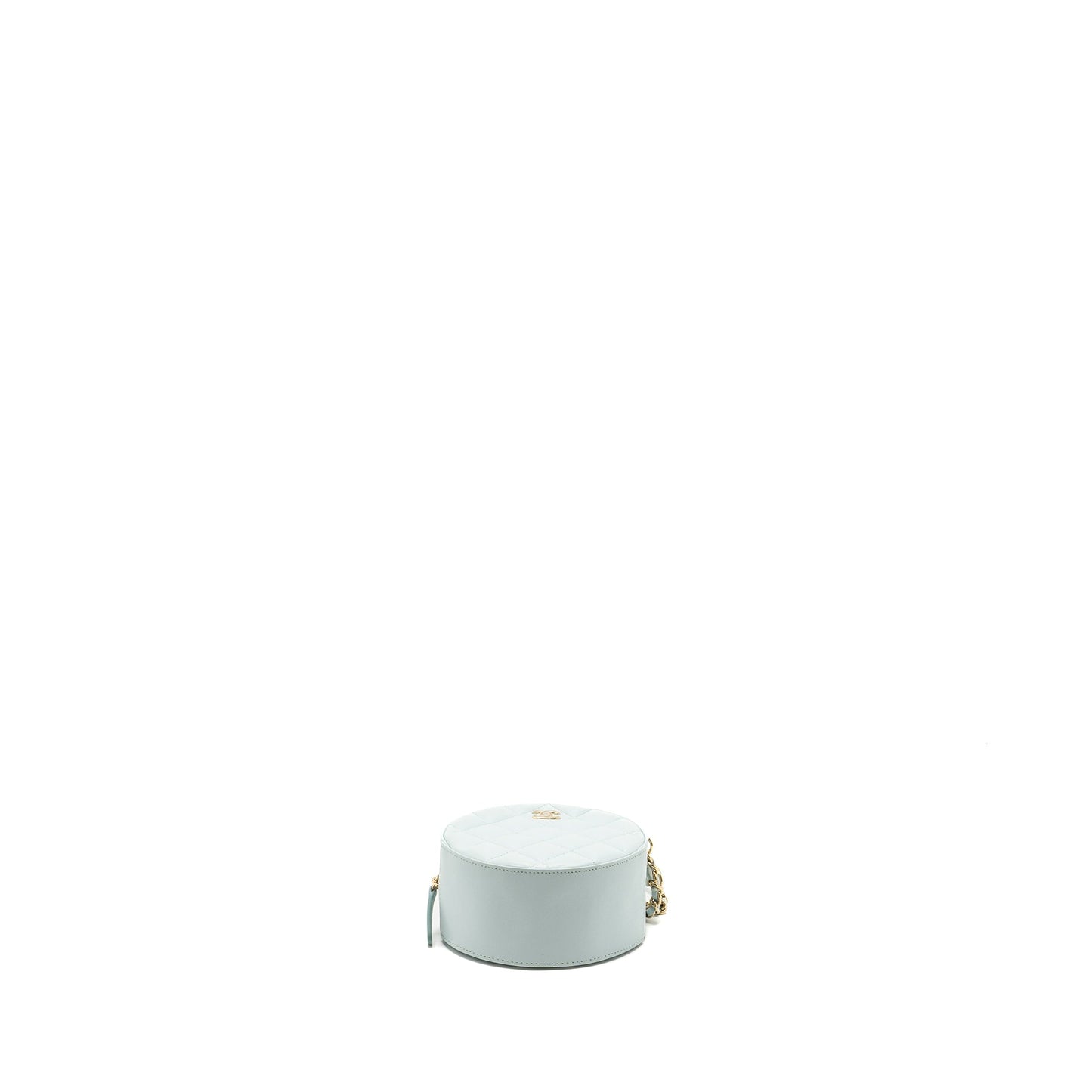 Chanel Mini Round Vanity With ribbon on chain Lambskin Light Blue L