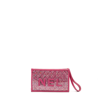 Chanel 19S Logo Pouch Tweed/PVC Pink