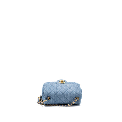 Chanel 22c Denim Pearl Crush Mini Square Flap Bag Denim Light blue  (Microchip)