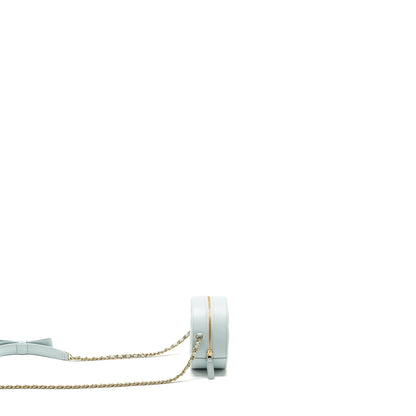 Chanel Mini Round Vanity With ribbon on chain Lambskin Light Blue L