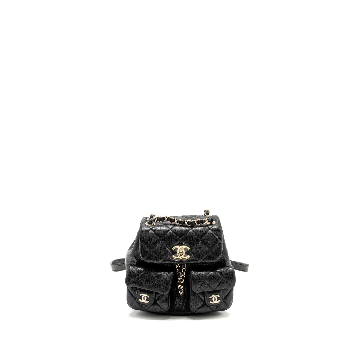 CHANEL 24A Mini Duma Backpack Grained Calfskin Black L (Microchip)