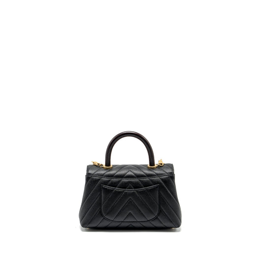 Chanel Small Coco Handle Chevron Caviar with Lizard Embossed Handle Black/ Burgundy