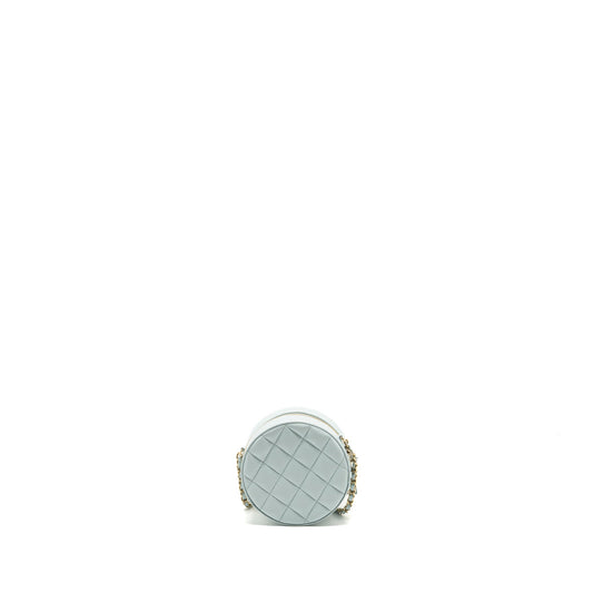 Chanel Mini Round Vanity With ribbon on chain Lambskin Light Blue L