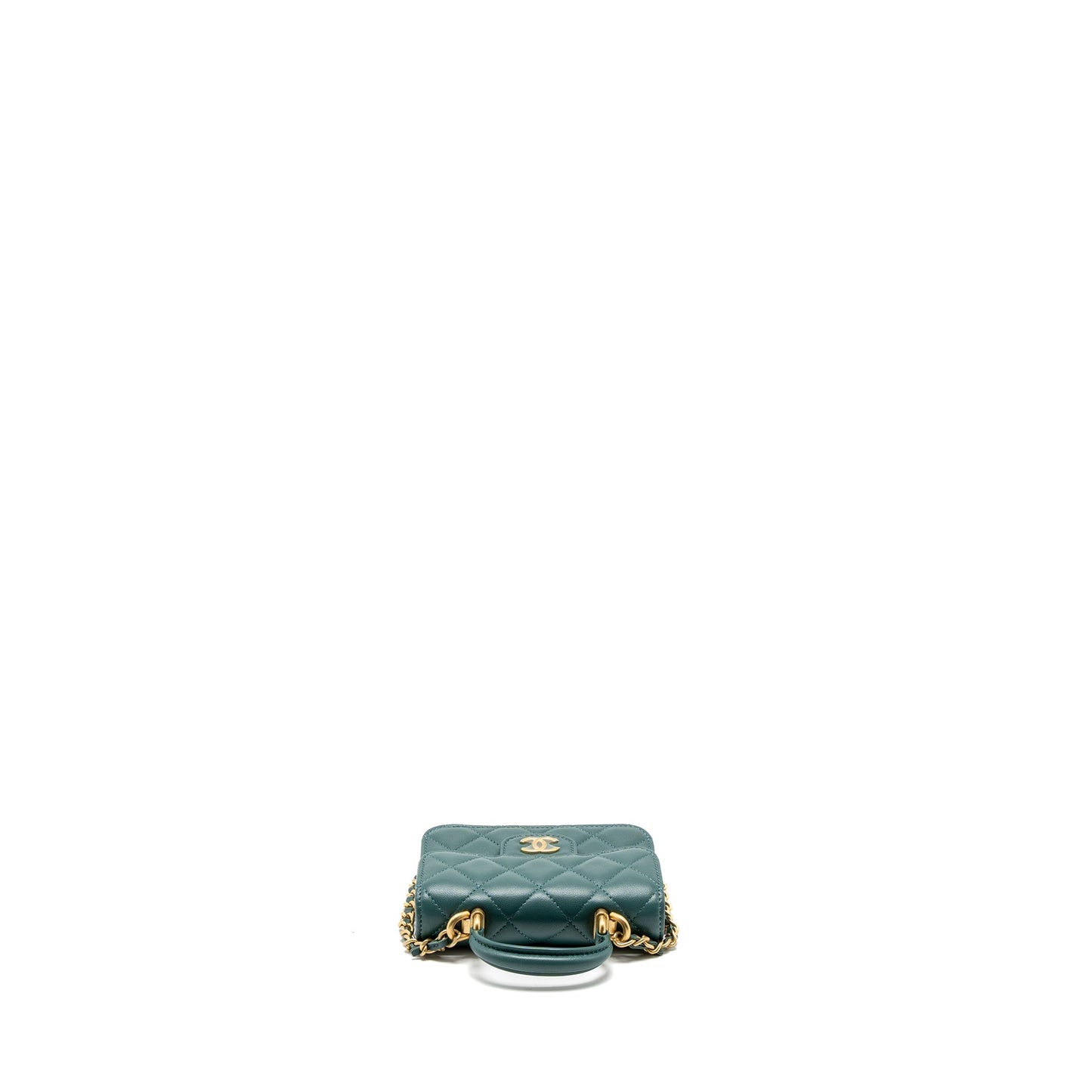Chanel Mini Top Handle Flap Bag Lambskin Green Brushed
