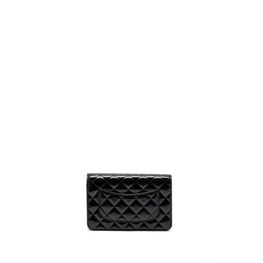 Chanel Wallet on CC Detailed Chain Shiny Lambskin Black  (Microchip)