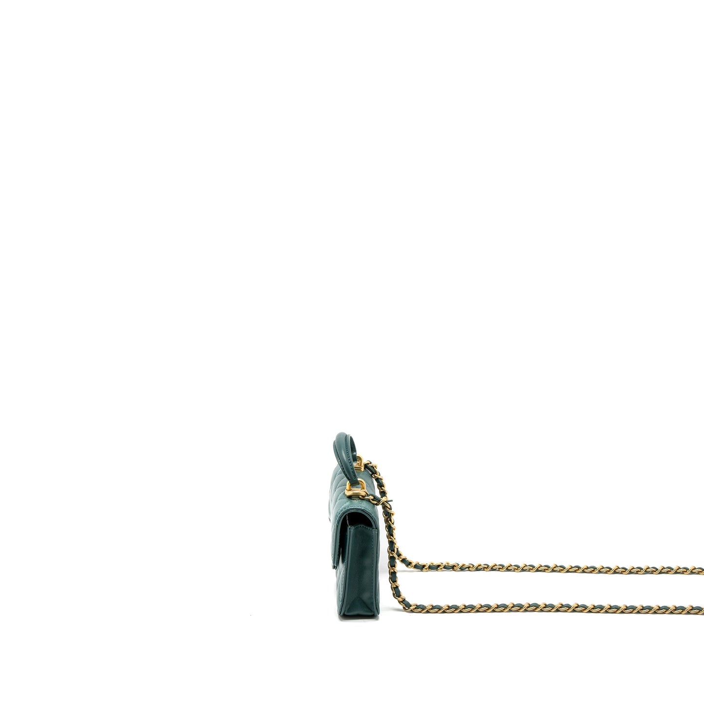 Chanel Mini Top Handle Flap Bag Lambskin Green Brushed