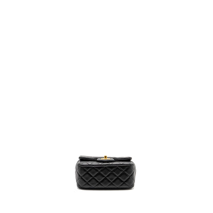 Chanel Pearl Crush Mini Square  Flap Bag Lambskin Black  (microchip)