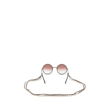 Chanel round sunglasses with chain red