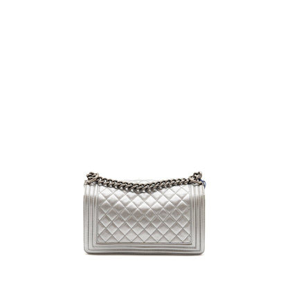Chanel Medium Boy Bag Lambskin Silver