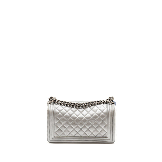 Chanel Medium Boy Bag Lambskin Silver