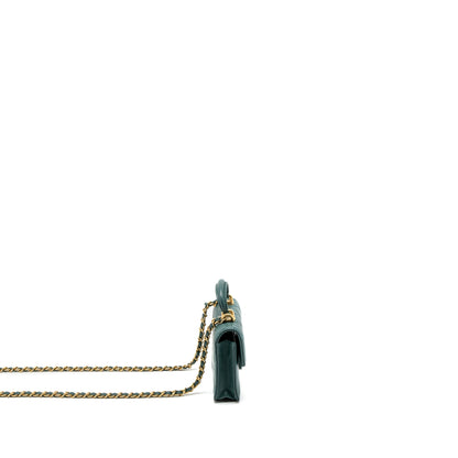 Chanel Mini Top Handle Flap Bag Lambskin Green Brushed