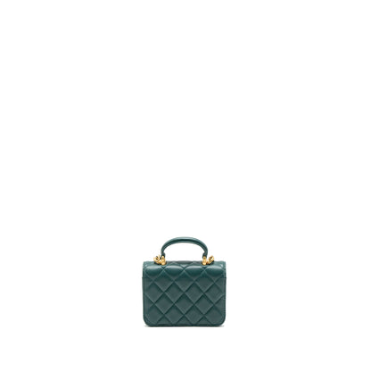Chanel Mini Top Handle Flap Bag Lambskin Green Brushed