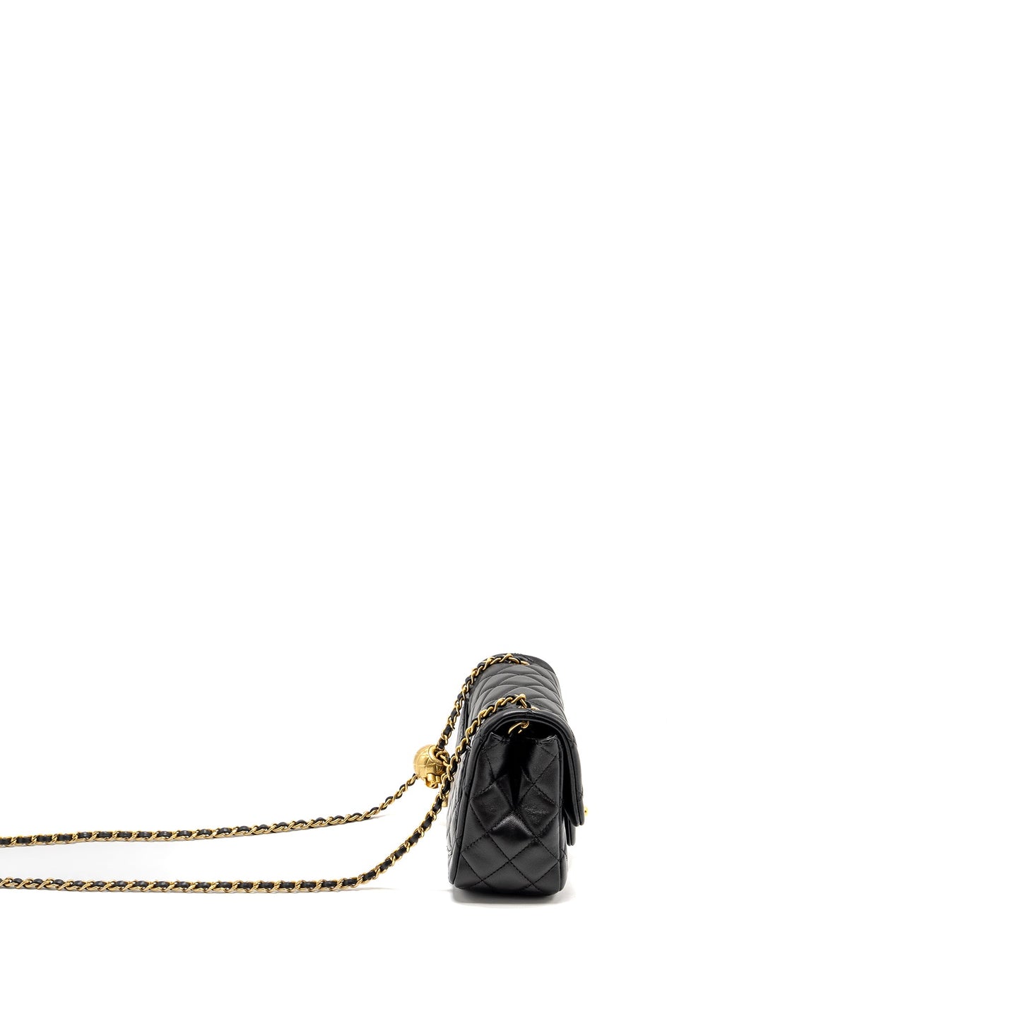 Chanel Pearl Crush Mini Square  Flap Bag Lambskin Black  (microchip)