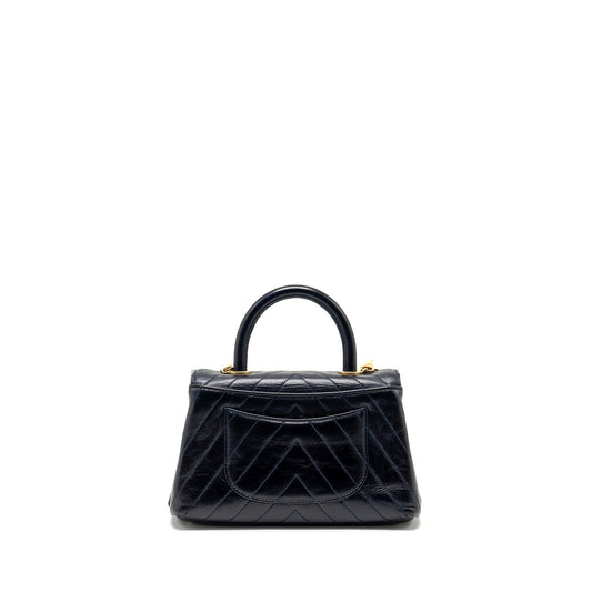 Chanel Small Coco Handle Chevron Calfskin Dark Blue