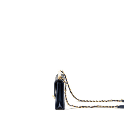 Chanel pearl decorated quilted flap bag lambskin navy