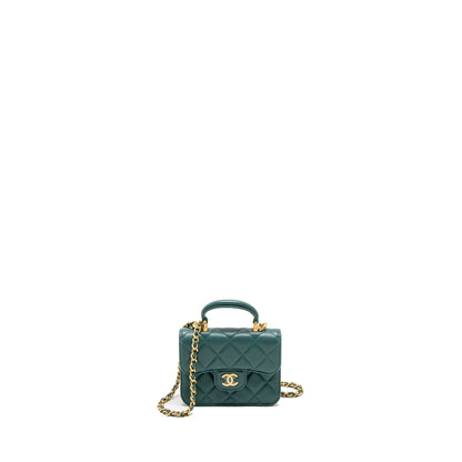 Chanel Mini Top Handle Flap Bag Lambskin Green Brushed