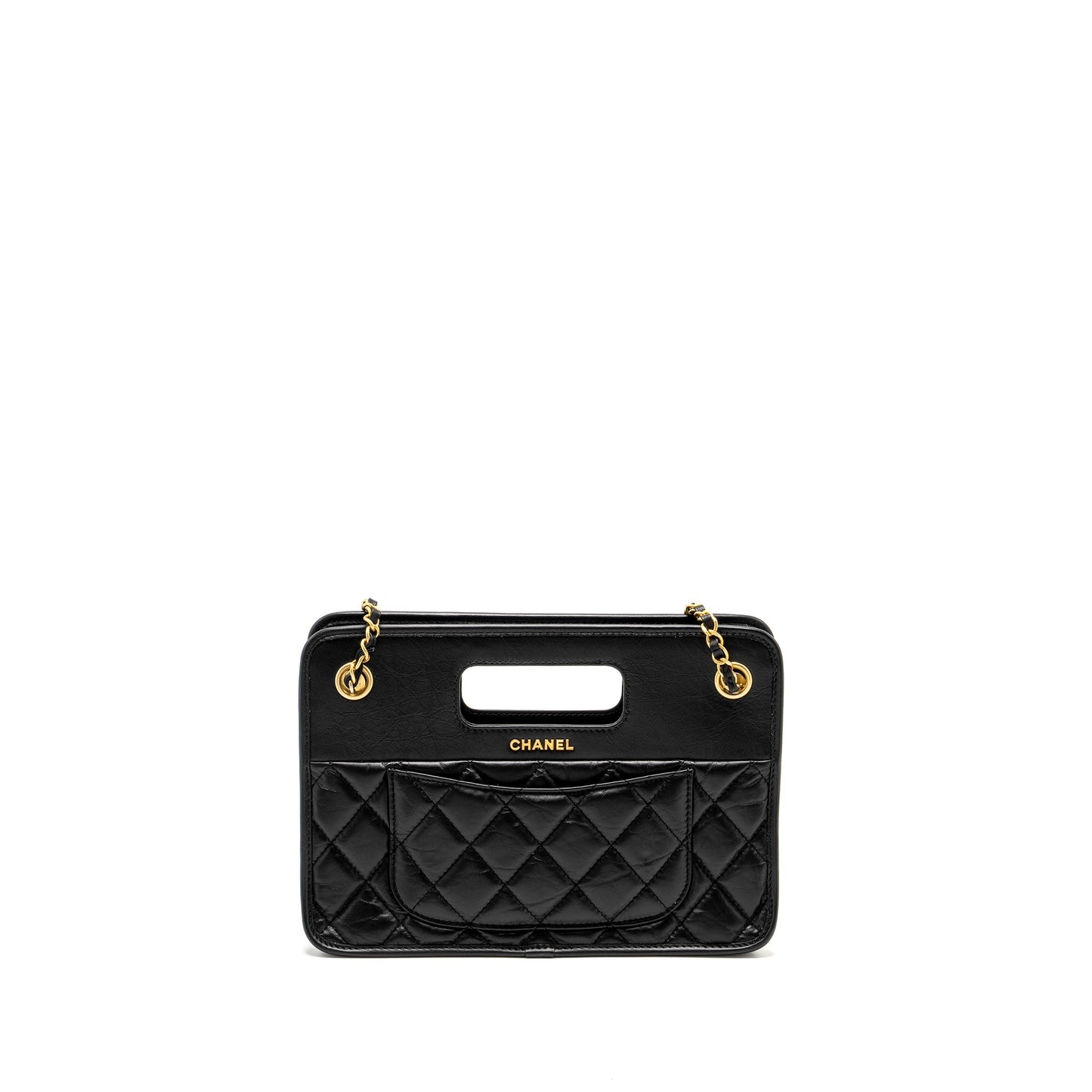 Chanel 23S Clutch Bag With Chain Calfskin Black Brush  (microchip)