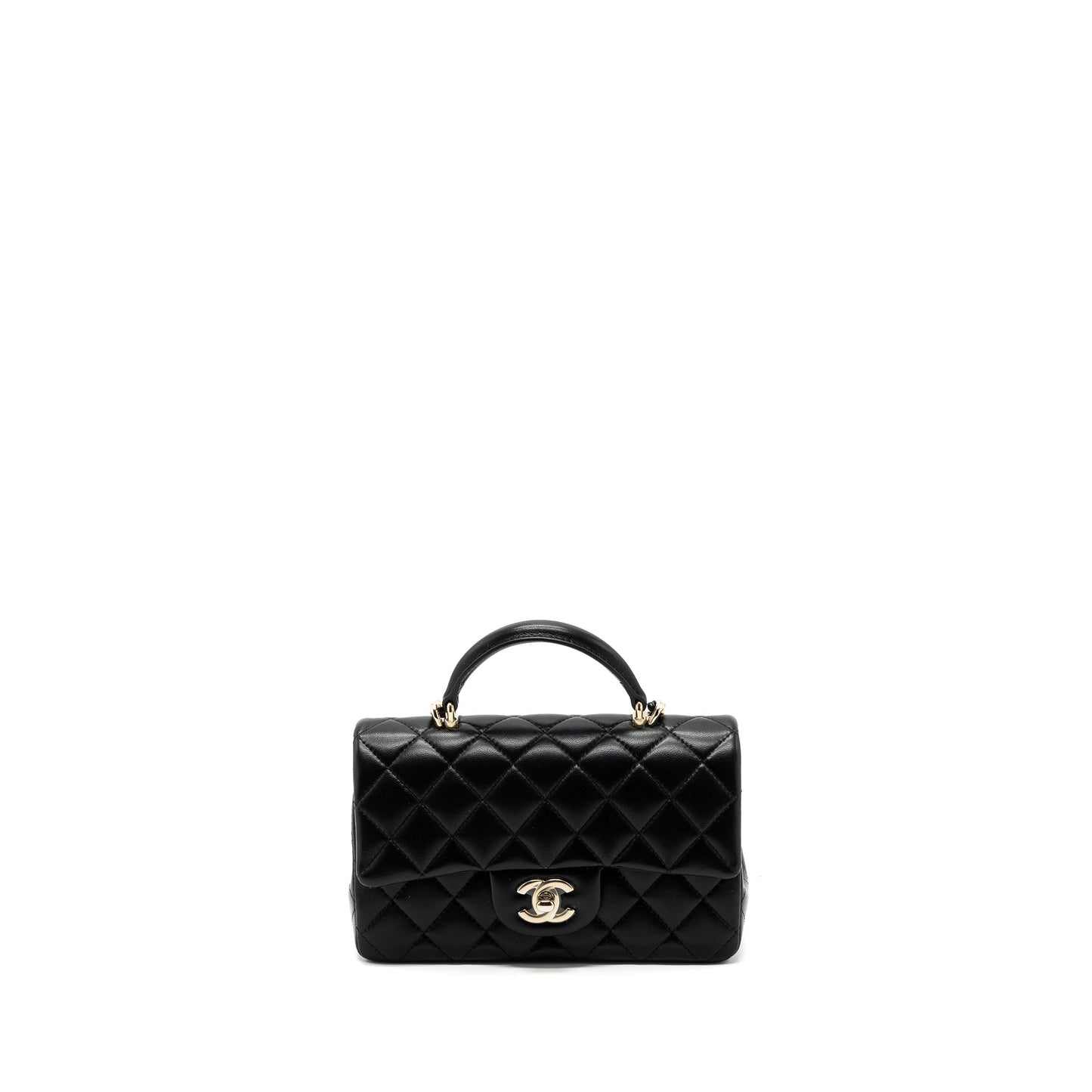 Chanel Top Handle Mini Rectangular Flap Bag Lambskin Black L(Microchip)