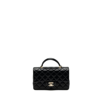 Chanel Top Handle Mini Rectangular Flap Bag Lambskin Black L(Microchip)