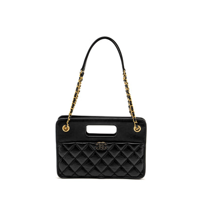Chanel 23S Clutch Bag With Chain Calfskin Black Brush  (microchip)