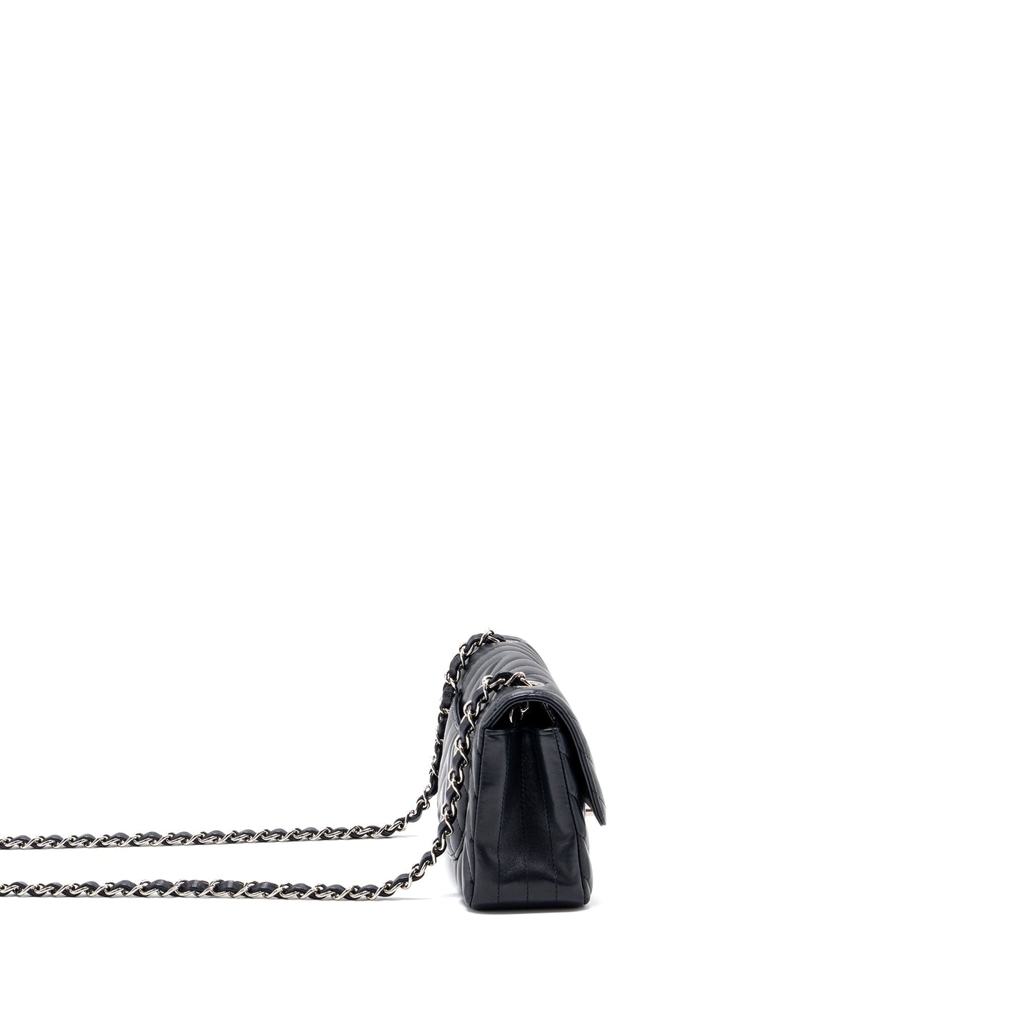 Chanel mini rectangular flap bag chevron lambskin navy