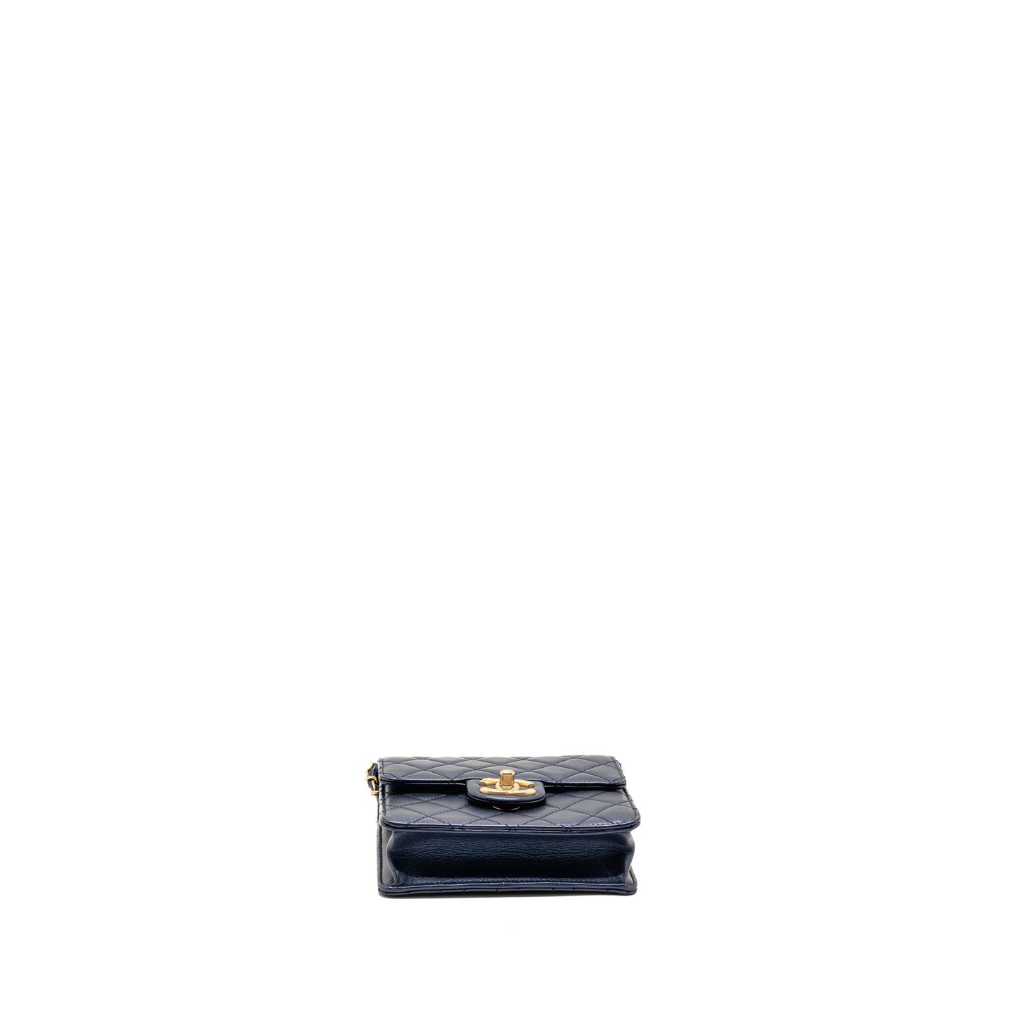Chanel pearl decorated quilted flap bag lambskin navy