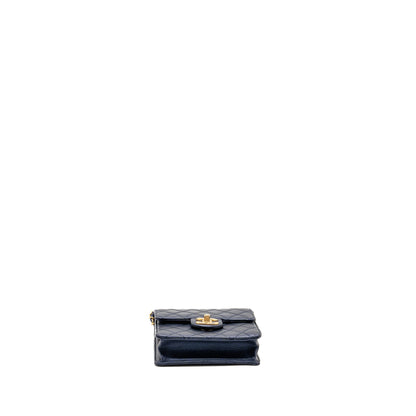 Chanel pearl decorated quilted flap bag lambskin navy