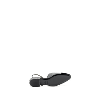 Chanel Size 37 Sling Back Flat Shoes Felt/Velvet Grey/Black