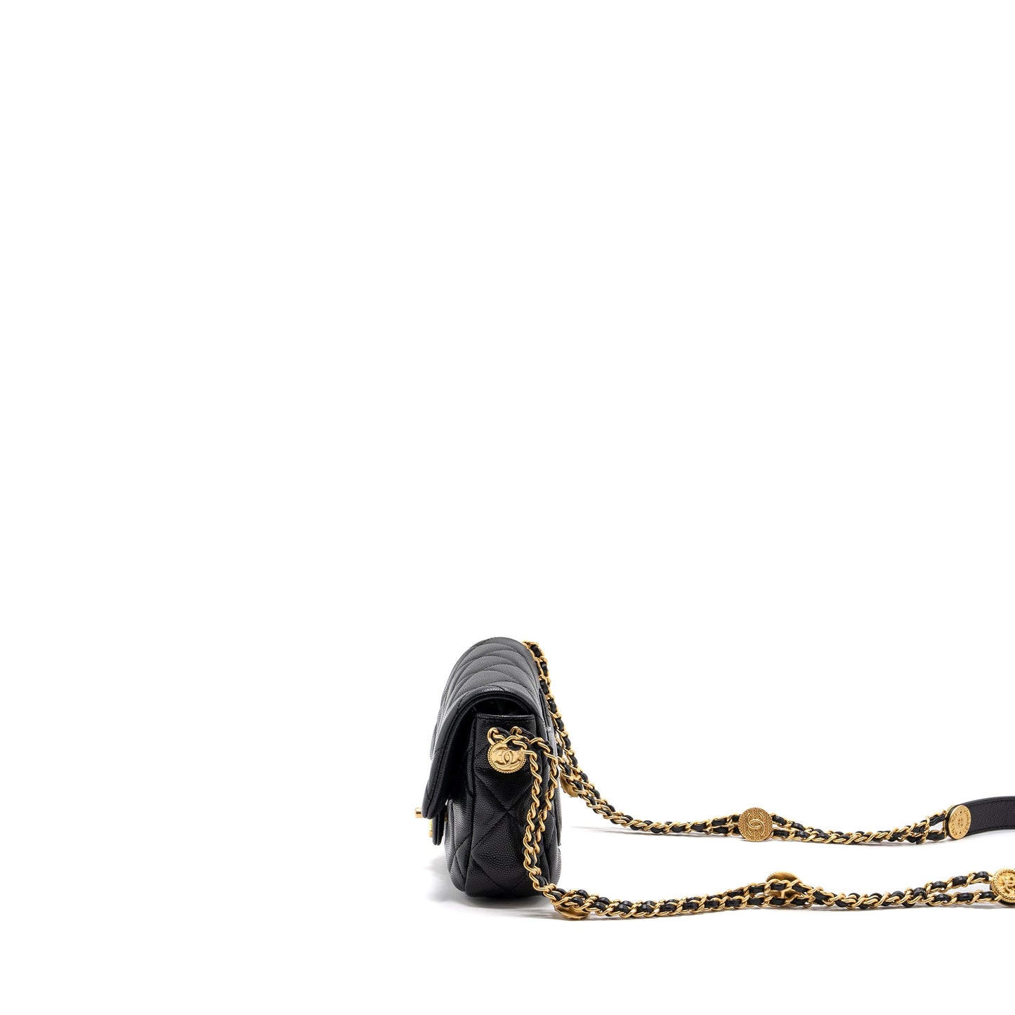 CHANEL Mini twist your button square flap bag caviar BLACK
