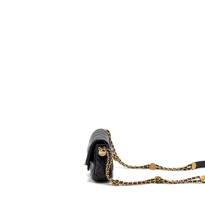 CHANEL Mini twist your button square flap bag caviar BLACK