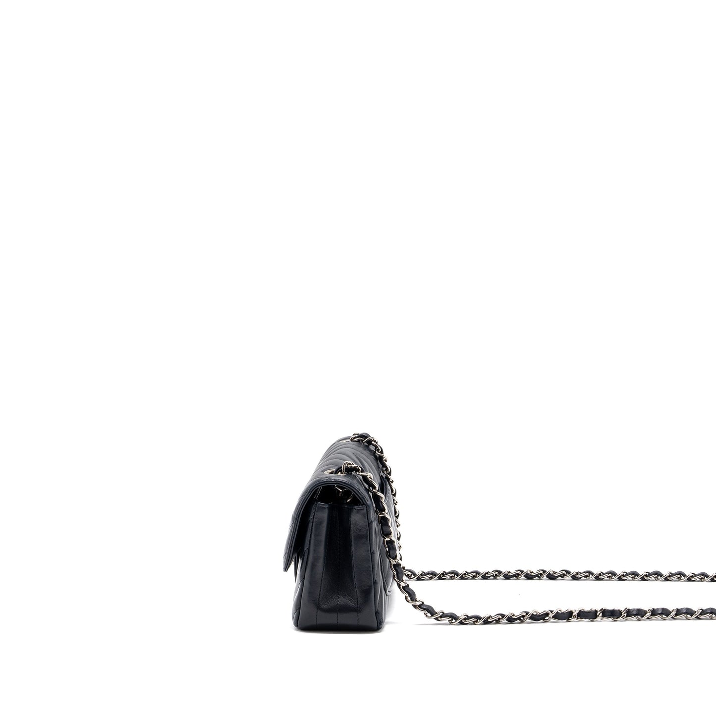 Chanel mini rectangular flap bag chevron lambskin navy
