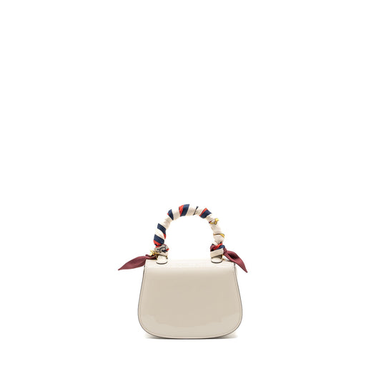 Gucci Bamboo 1947 Mini Top Handle Bag Patent Leather White