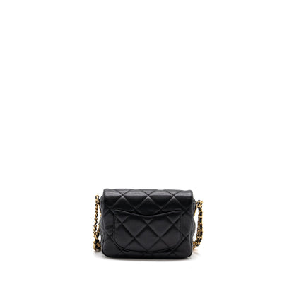 CHANEL Mini twist your button square flap bag caviar BLACK
