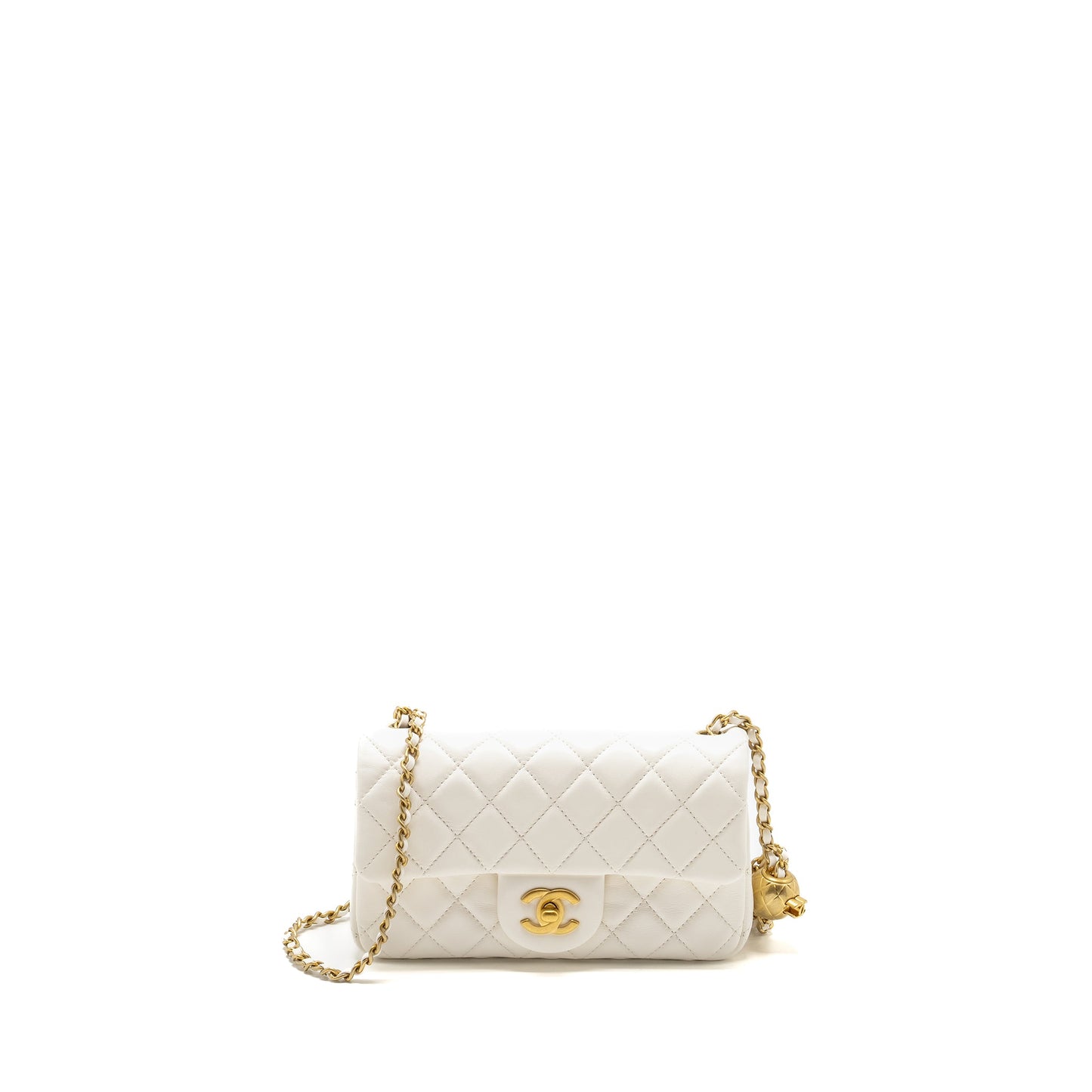 Chanel Pearl Crush Mini Rectangular Flap Bag Lambskin White  (Microchip)