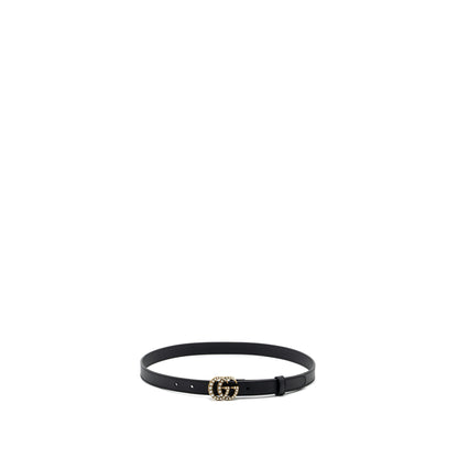 Gucci Size 80 Leather Belt Double G Buckle with Pearl Calfskin Black Brushed