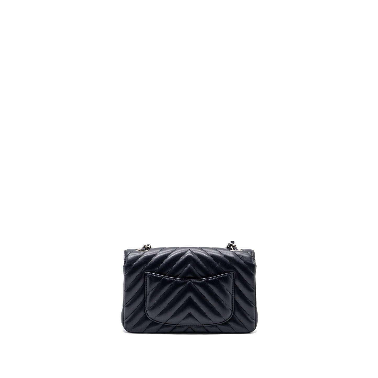 Chanel mini rectangular flap bag chevron lambskin navy