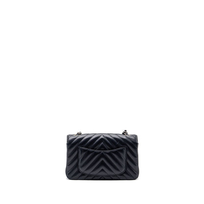 Chanel mini rectangular flap bag chevron lambskin navy