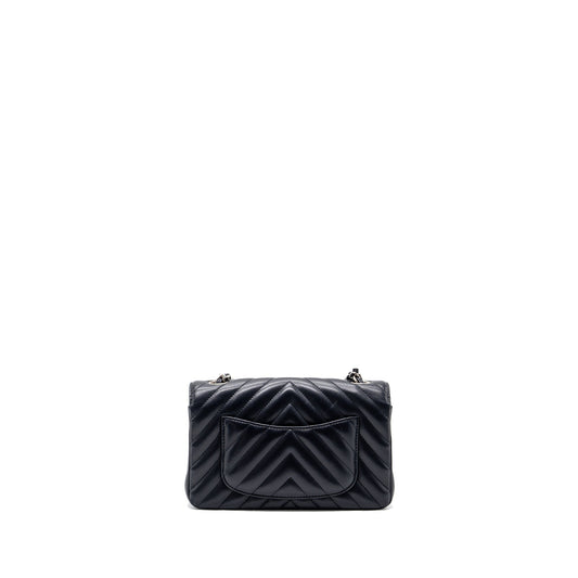 Chanel mini rectangular flap bag chevron lambskin navy