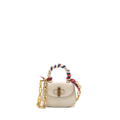 Gucci Bamboo 1947 Mini Top Handle Bag Patent Leather White