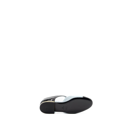 Chanel 21k Size 38 Ballerinas Flat Shoes Tweed/Patent Calfskin Light Blue/ Black