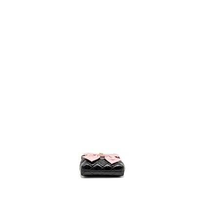 CHANEL 24A Bowknot Clutch With Chain Patent Crumpled lambskin/Shiny Lambskin Black/Pink  (Microchip)