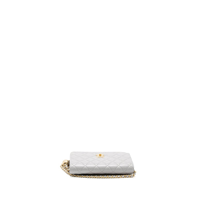 Chanel Pearl Crush Wallet on Chain Lambskin Light Grey Brushed  (Microchip)